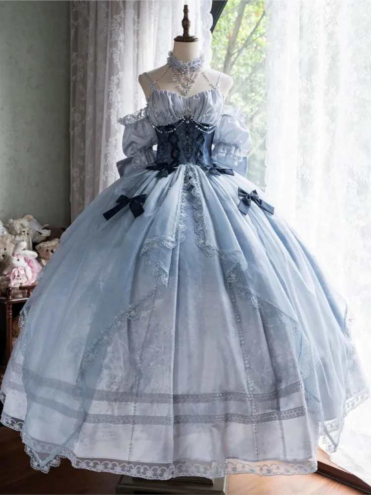 Blue wedding dress for students coming-of-age ceremony and birthday gift