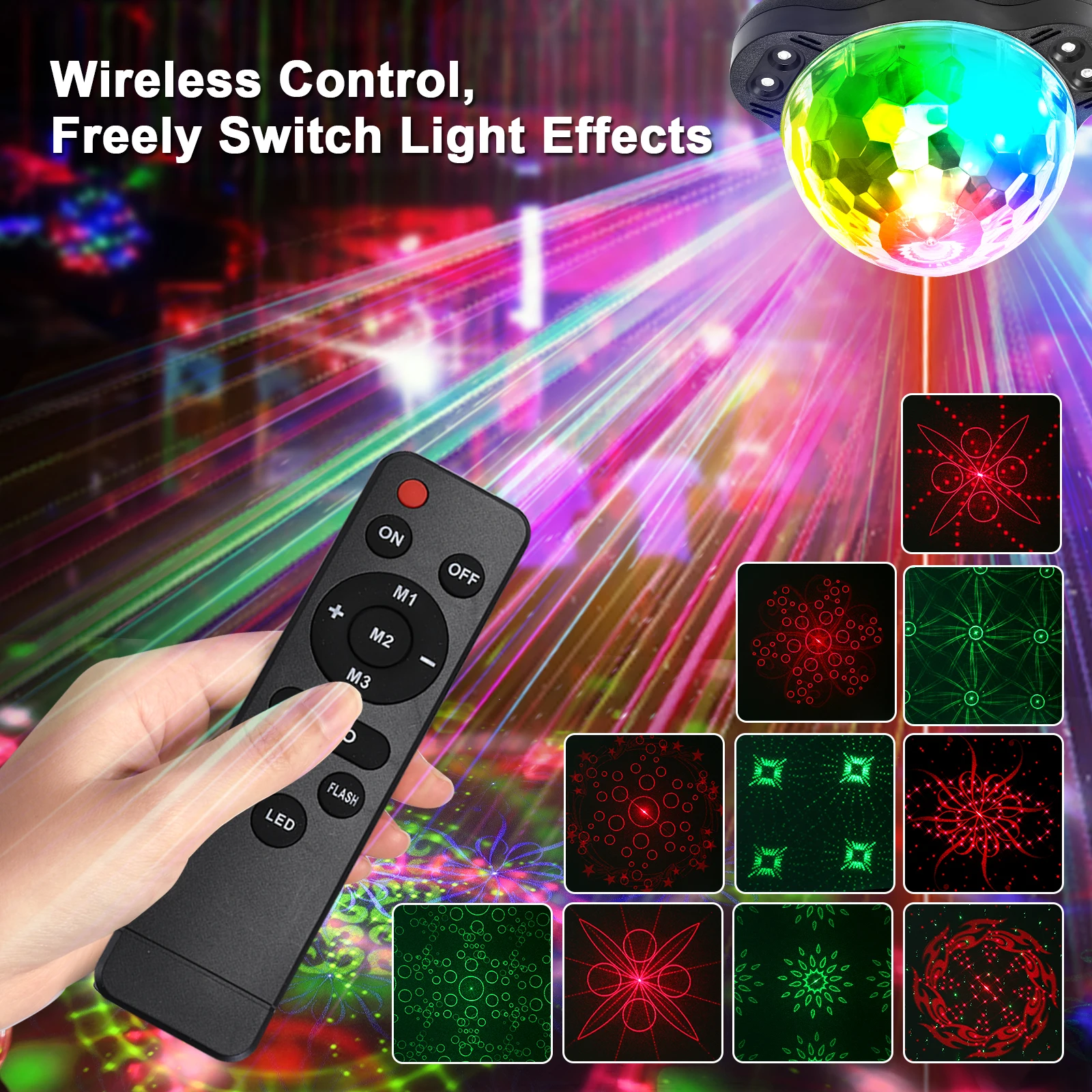 Large Disco Ball Pattern Party Light with Remote Control, Sound Activated LED Lamp for Indoor Dance Birthday Bar KTV Christmas
