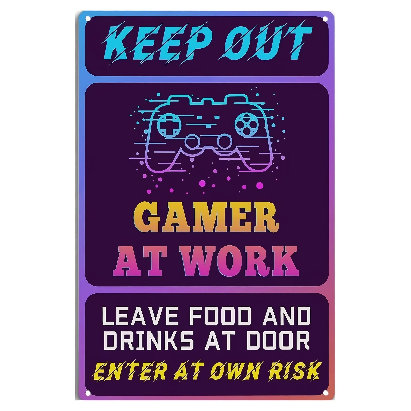2D Flat Player at Work Retro Metal Sign 8x12 Inch Vintage Game Room Wall Decor with Enter at Your Own Risk No Power Needed Easy