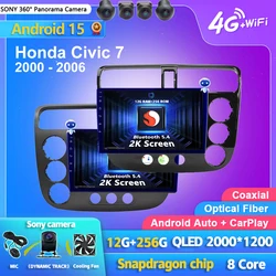 Android 16 Carplay Auto Car Radio Multimedia Player For Honda Civic 7 2000-2006 Navigation Autoradio GPS Stereo 2din Head Unit