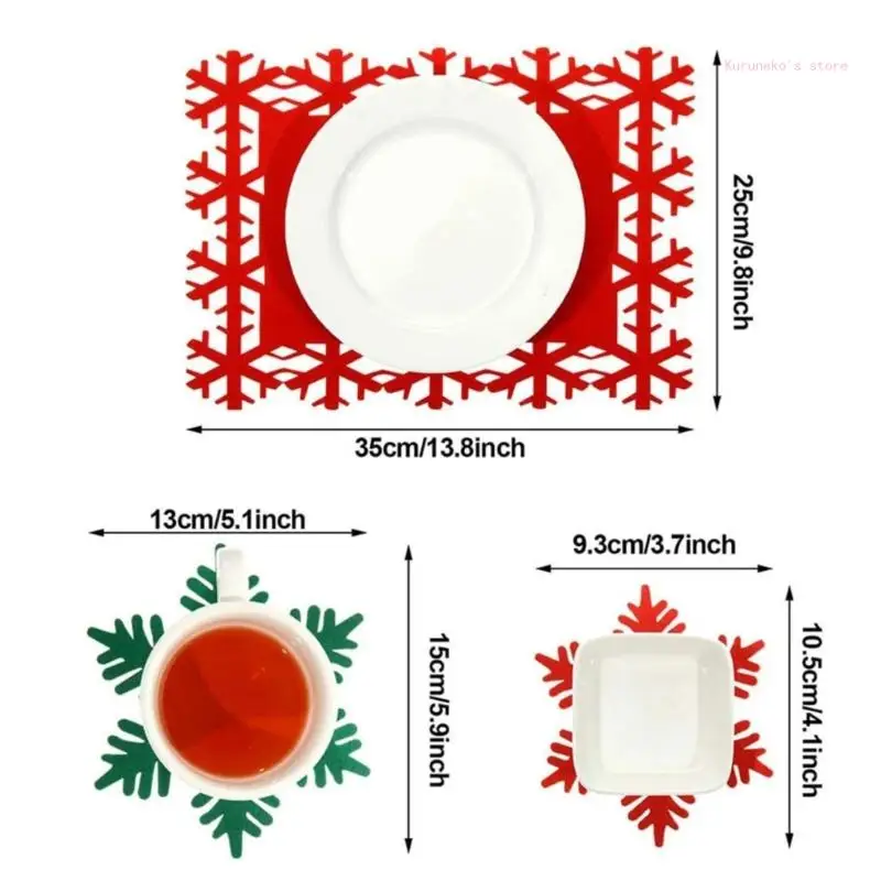 Pack of 12 Christmas Themed Felt Placemats for Family Dinner Party Decoration