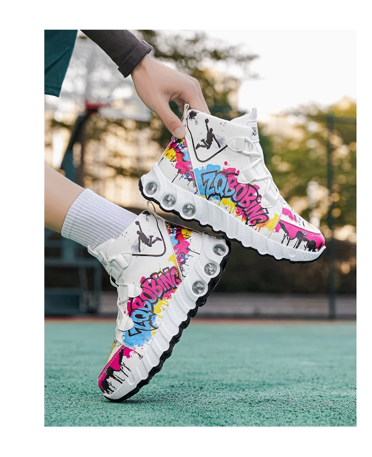Frühling und Herbst Neuer Stil Farbblockierende Trendige Laufschuhe, Übergrößen Herrenschuhe, High-Top Dicksohlige Freizeitschuhe, Vielseitige Sportschuhe – Detail 21