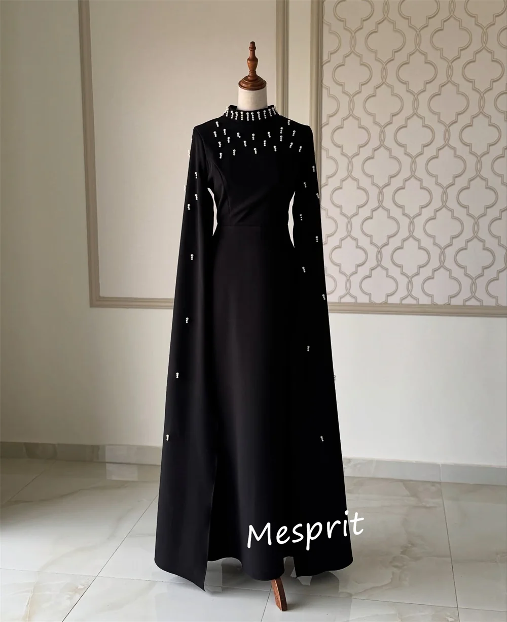 Maßgeschneidertes Jersey-Perlenkleid mit hohem Kragen, A-Linie, Midikleid, maßgeschneidertes Abendkleid für besondere Anlässe, klassisch, Retro, exquisit, formell
