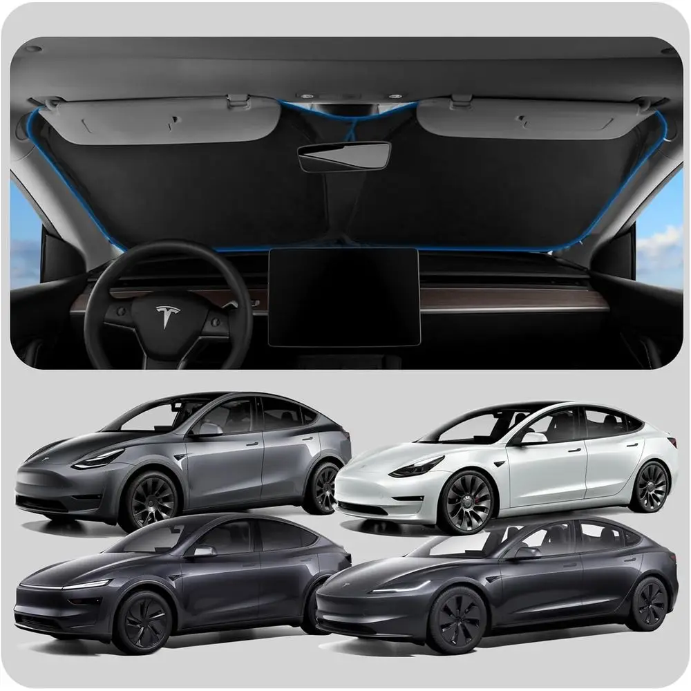 

﻿ Солнцезащитный экран для лобового стекла для всех моделей Tesla Y и 3 | Двухслойные защитные автомобильные аксессуары для Model Y Juniper и Model 3 H