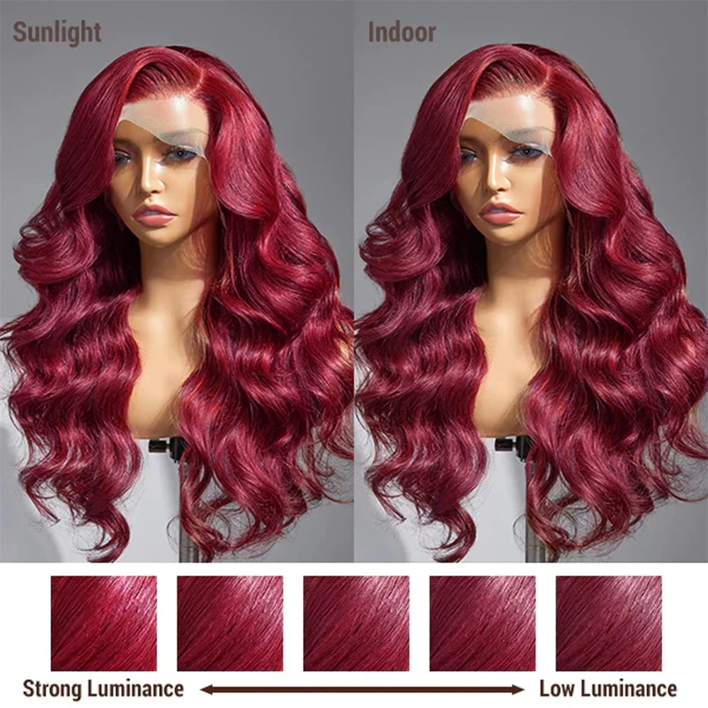 4x4 Lace Burgundy 99J Body Wave Lace Front Human Hair Wig HD Transparent Preplucked Red Colored Lace Frontal Wigs For Women