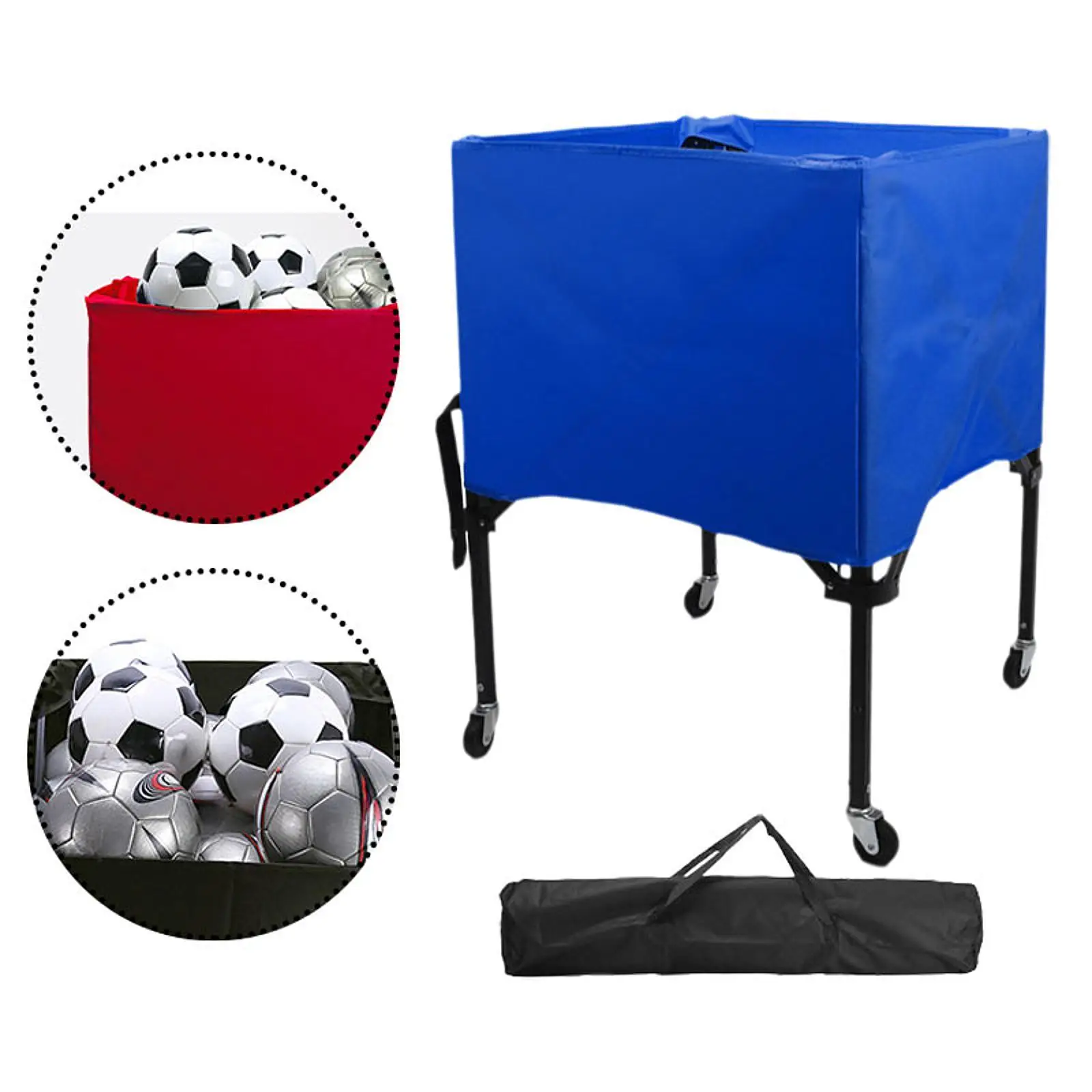 Rolling Sports Ball Cart Folding with Wheels for Volleyball Football Outdoor Equipment Garage Ball Holder with Storage Bag