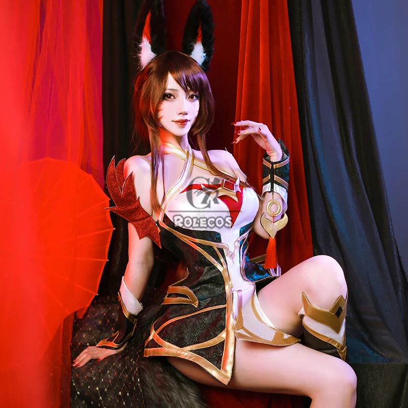 ROLECOS Game LOL Immortalized Legend Ahri Cosplay Costume LOL Nine Tailed Fox Ahri Costume Halloween Women Suit Fullset Outfit