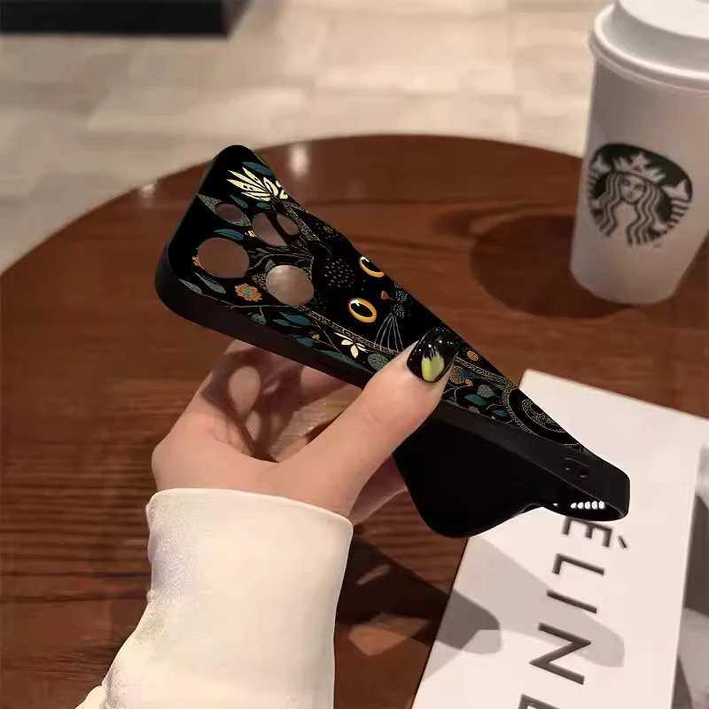 ريترو ستايل أسود القط الفن قضية الهاتف لسامسونج غالاكسي S25 الترا S24 S23 S22 S21 زائد S20 FE A55 A54 A35 سيليكون لينة غطاء #5