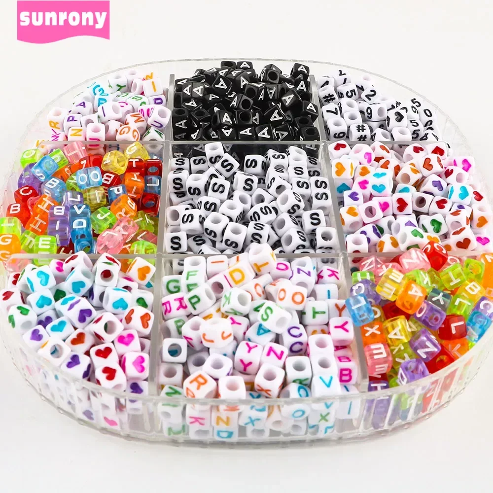 100-500pcs/Lot 6mm Mixed Acrylic Alphabet  Letter Beads Heart Cube Loose Spacer Beads For Jewelry Making DIY Bracelet