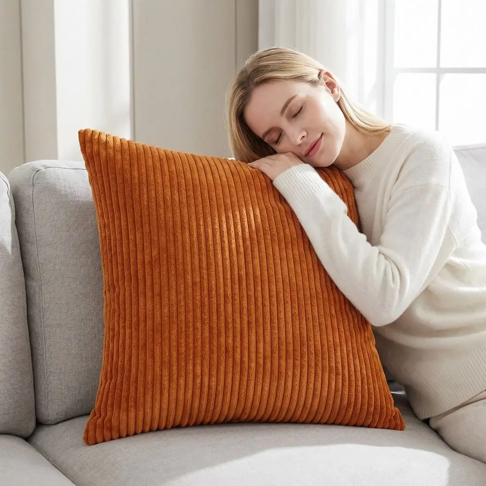Supersoft Corduroy Cushion Cover Solid Color Striped Decorative Pillowslip Detachable 50*50 CM Throw Pillow Covers
