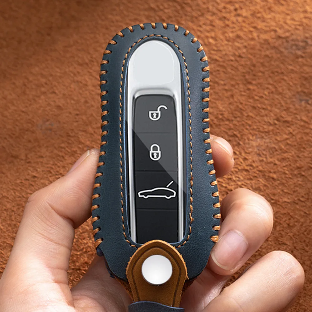 Crazy Horse Leather Car Remote Key Case Cover  For Porsche Panamera Spyder Carrera Macan Boxster Cayman Cayenne 911 970 981 911
