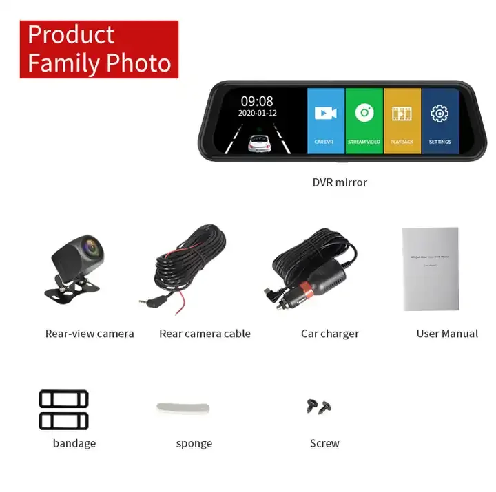 10'' Mirror Dash Cam Night Vision 1080P FHD Full Touch Screen Front and Rear View Backup Camera for Cars view 6