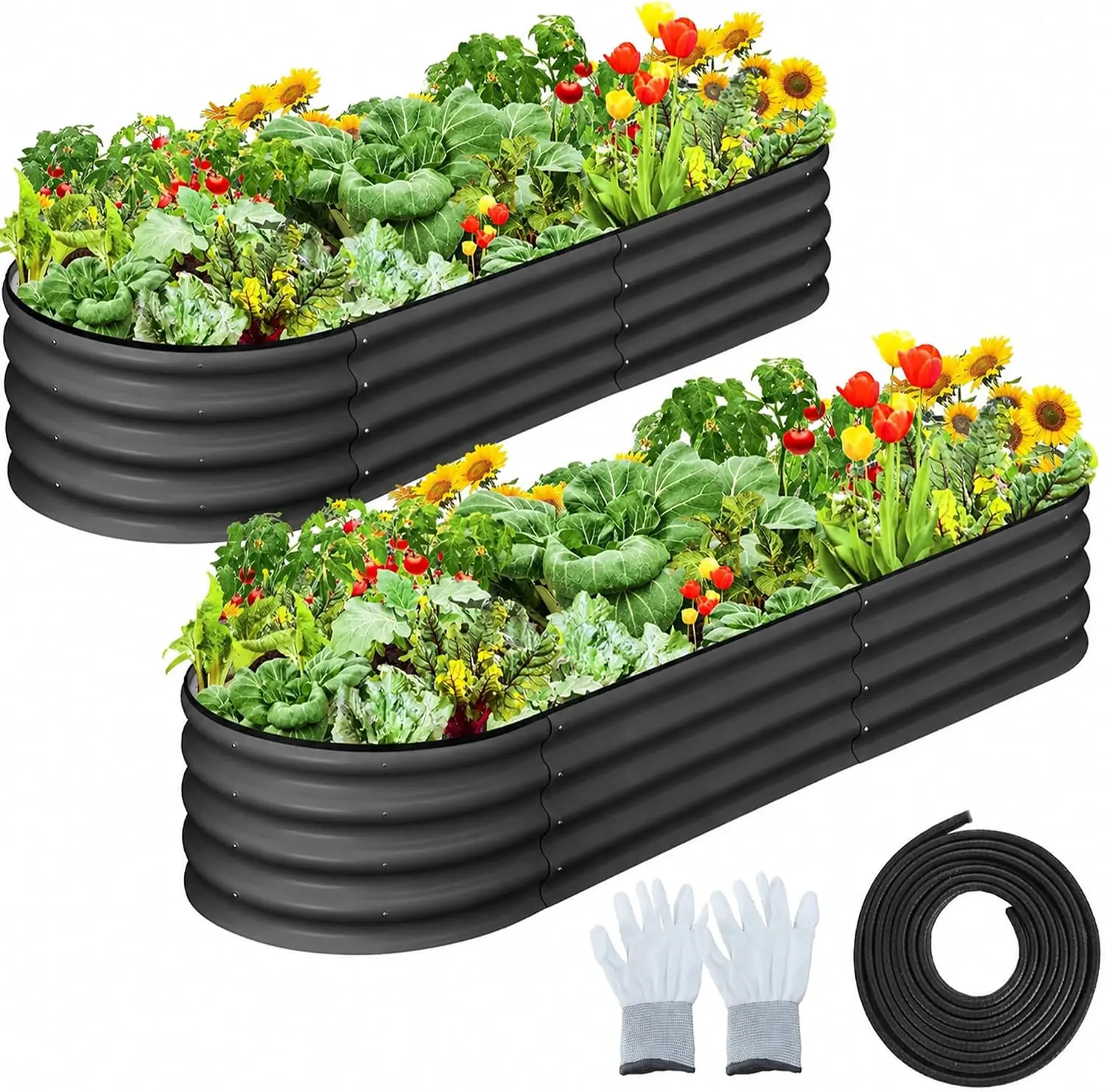 2 Pcs 4.5x2x1 ft Oval Raised Garden Bed, Galvanized Raised Beds,Open-Ended Base Metal Raised Planter Beds,Garden Bed Outdoor,Planter Raised Boxes for Vegetables, Flowers,Tool-Free Asse,Gray