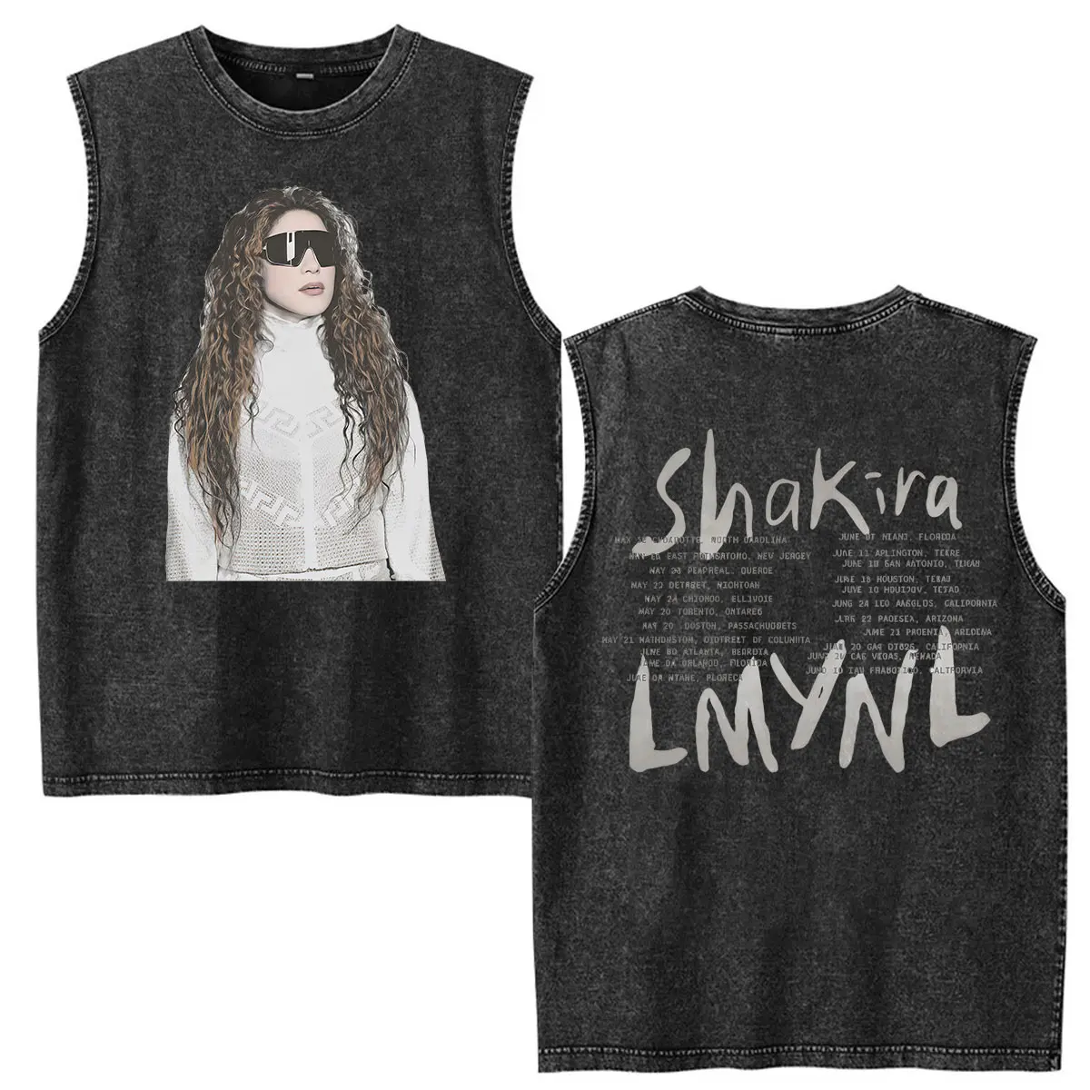 Shakira Las Mujeres Ya No Lloran Album 2026 Vintage Washed Vest T Shirt Men Women Summer Clothing Oversized 100% Cotton T-shirts
