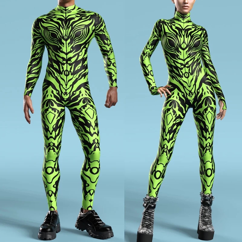 3D Printing Holiday Party Men CyberPunk Rainbow Jumpsuit Wear Onesie Halloween Cosplay Costume Elastic Bodysuits Rompers