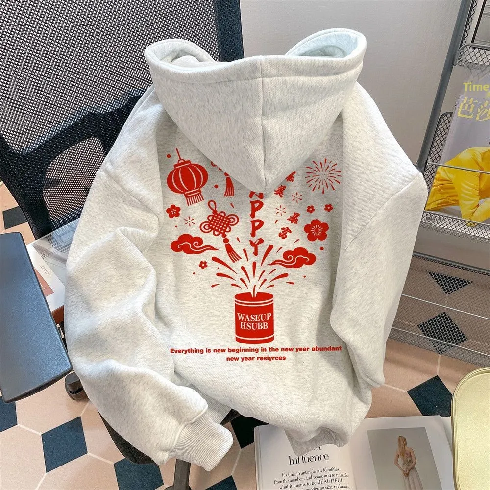 

Худи большого размера из чистого хлопка, унисекс, для весны, осени и зимы, утепленная, новогодняя, уличная одежда, дышащая, быстросохнущая, R...