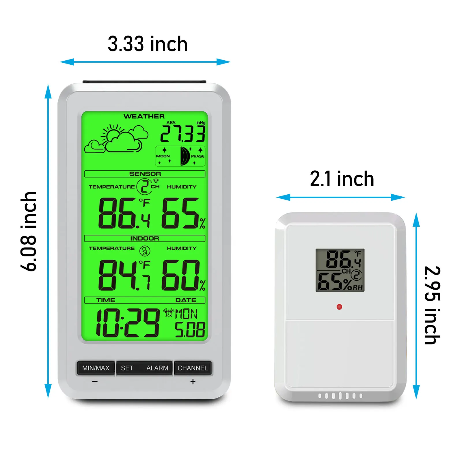 Wireless Digital Thermometer Hygrometer with Large Backlight And Moon Phase Indoor Outdoor Weather Station for Home And Office