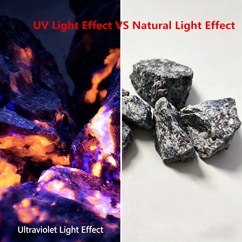 Yooperlites naturales, piedra de llama, decoración de syenita, sodalita fluorescente, cristal Mineral áspero, espécimen de colección UV de onda larga