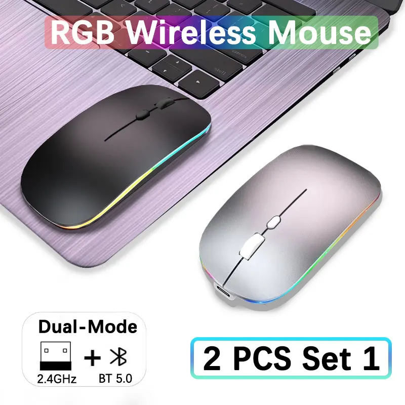 Rato sem fio bluetooth com luz de fundo led mouse com adaptador usb 2.4ghz mouse para jogos adequado para mac/laptop/windows (2 peças)