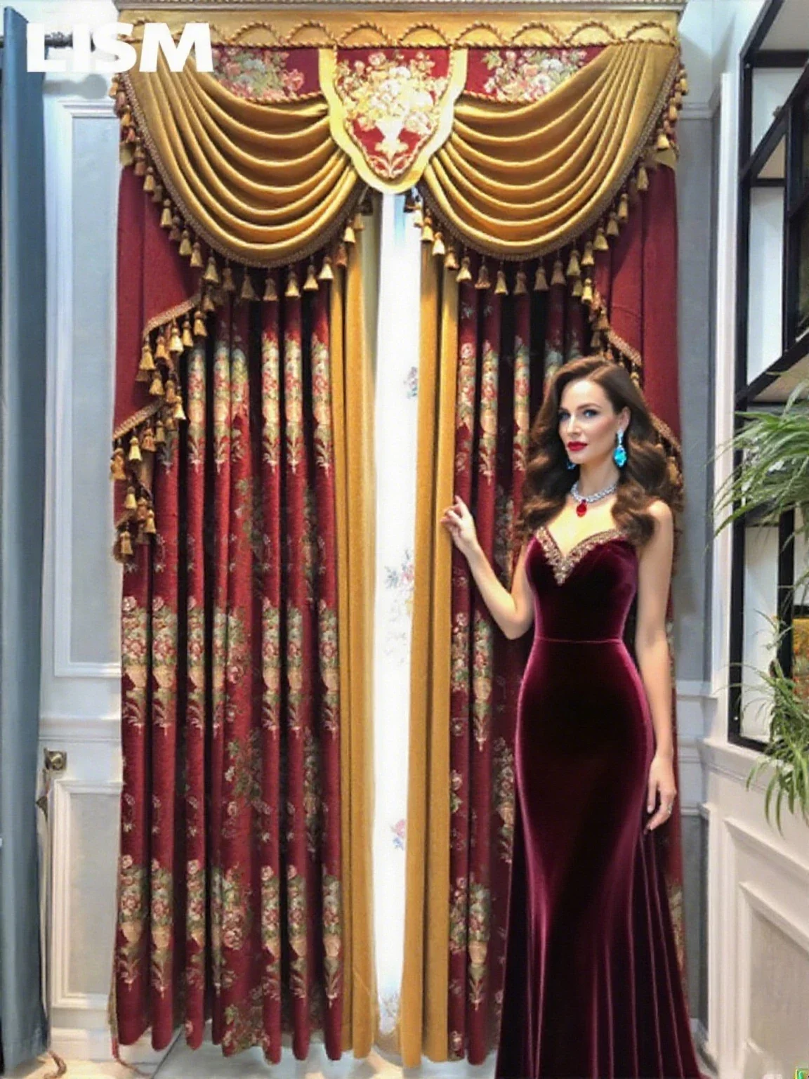 

Villa High American Living Room Court Luxury European Full Blackout Luxury Bedroom Burgundy Chenille Jacquard Curtains