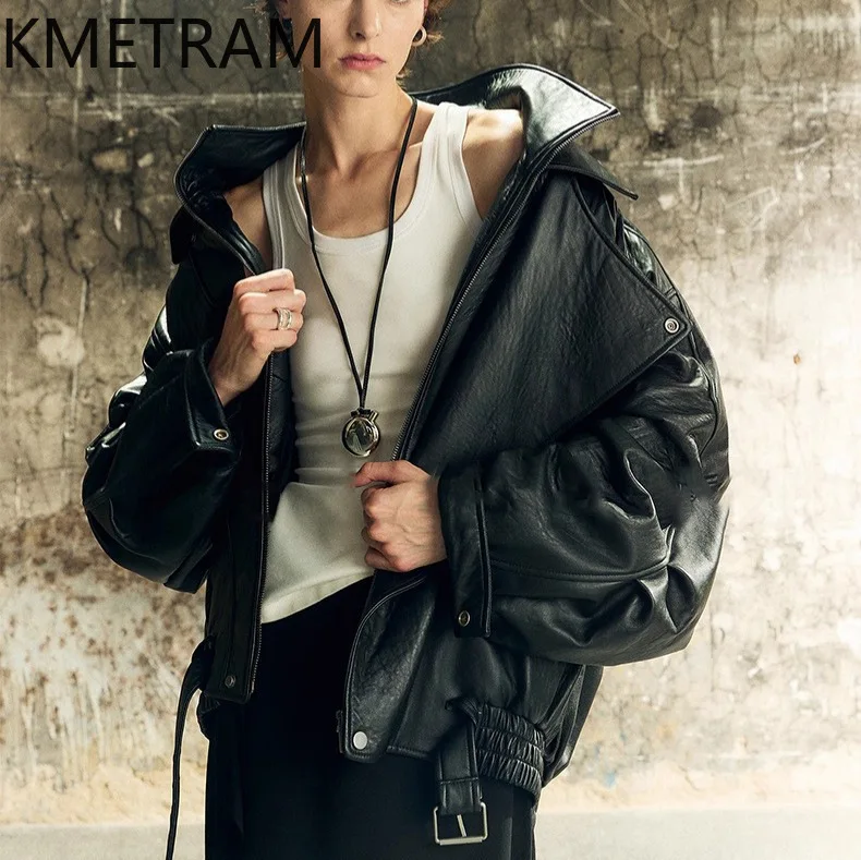 KMETRAM Genuine Sheepskin Leather Jacket Woman Fashion Oversized Coat Autumn Fashion Jackets High Quality Women Clothing 2026 코트