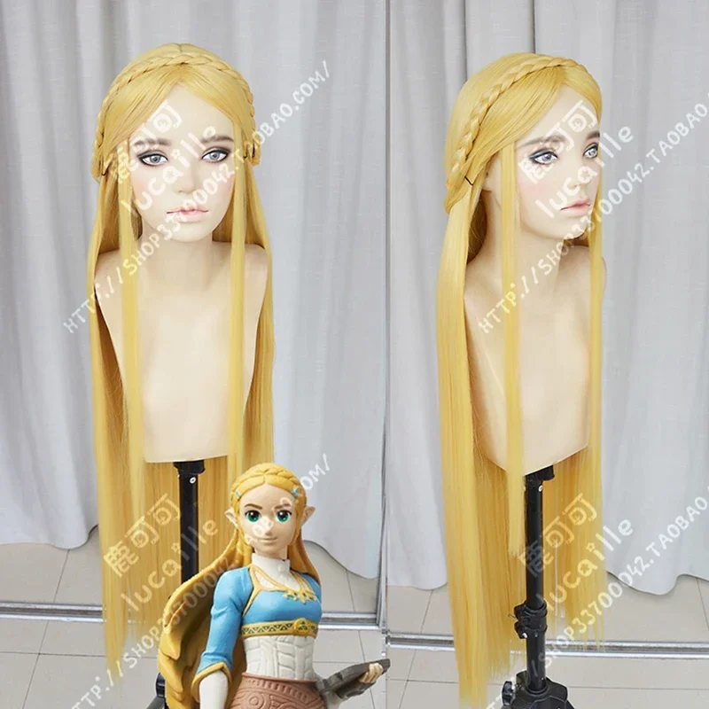 Zelda Elizabeth Smith Princess Zelda 100cm Long Golden Blonde Heat Resistant Cosplay Costume Wig   Track   Cap