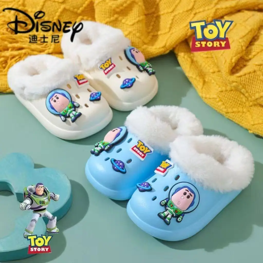 

Новинка 2026 года, игрушка с героями мультфильмов Базза Лайтера, осенне-зимняя уличная одежда на мягкой подошве, домашние синие, розовые, белые детские хлопковые теплые тапочки