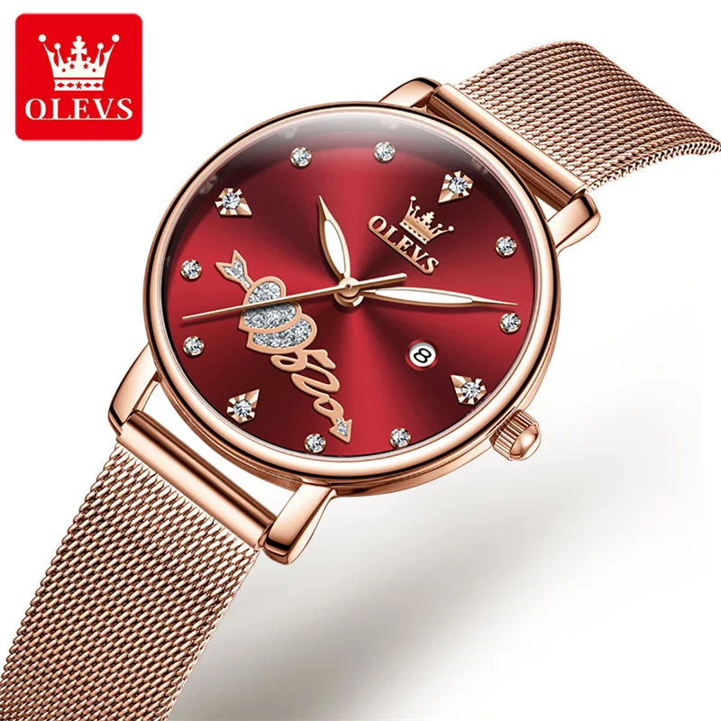 OLEVS Women Watch Heart Pattern Romantic WristWatch Fashion Ladies Watch Rose Clock for Women Relogio Feminino Montre Femme