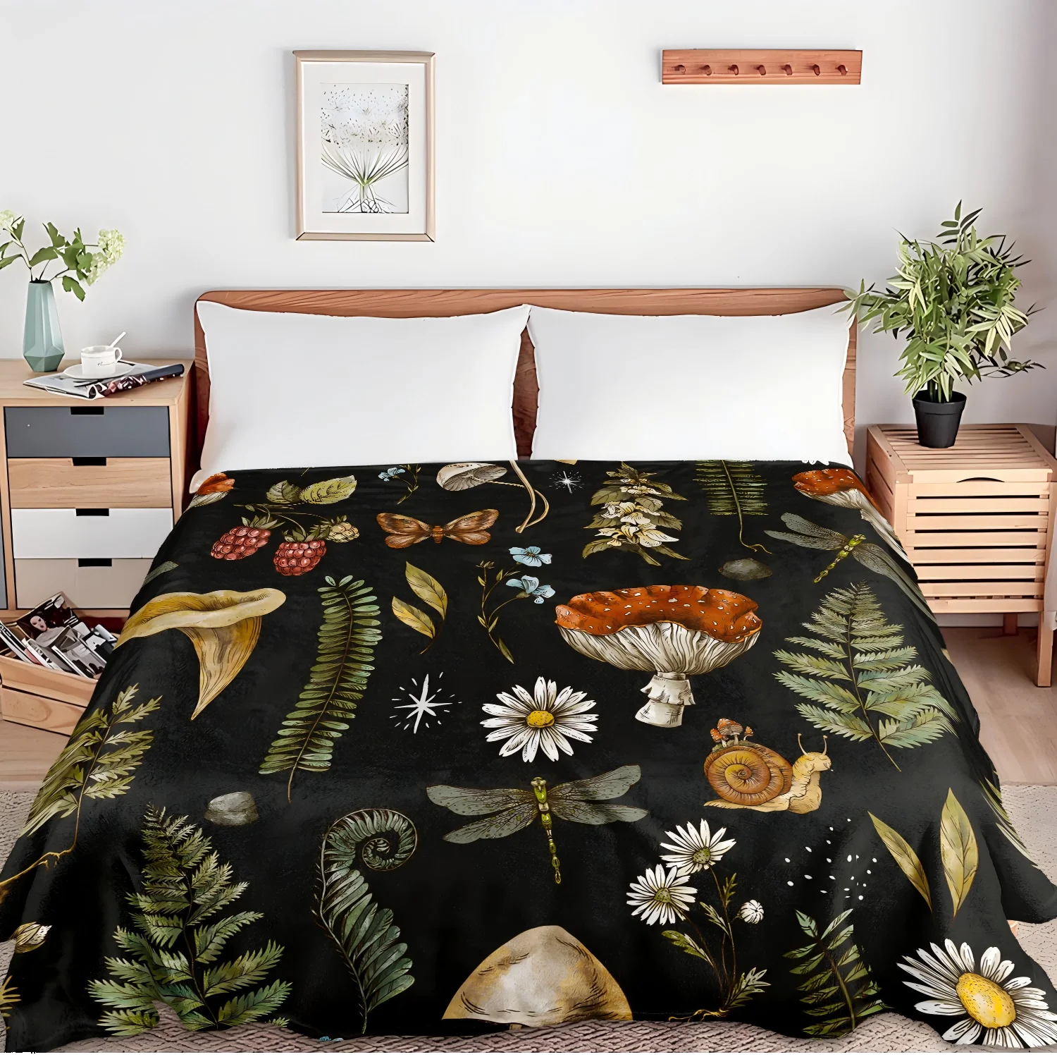 1pc Throw Leaves and white Flowers Flannel Blanket for Couch Bed Sofa Cozy Comfy and Warm Festival Decor blankets for All Season