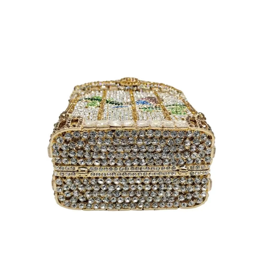 Glitter Birdcage Women Handbag Luxury Metal Box Wedding Party Clutch Purse Crystal Rhinestone Diamond Evening Bag Shoulder Bag