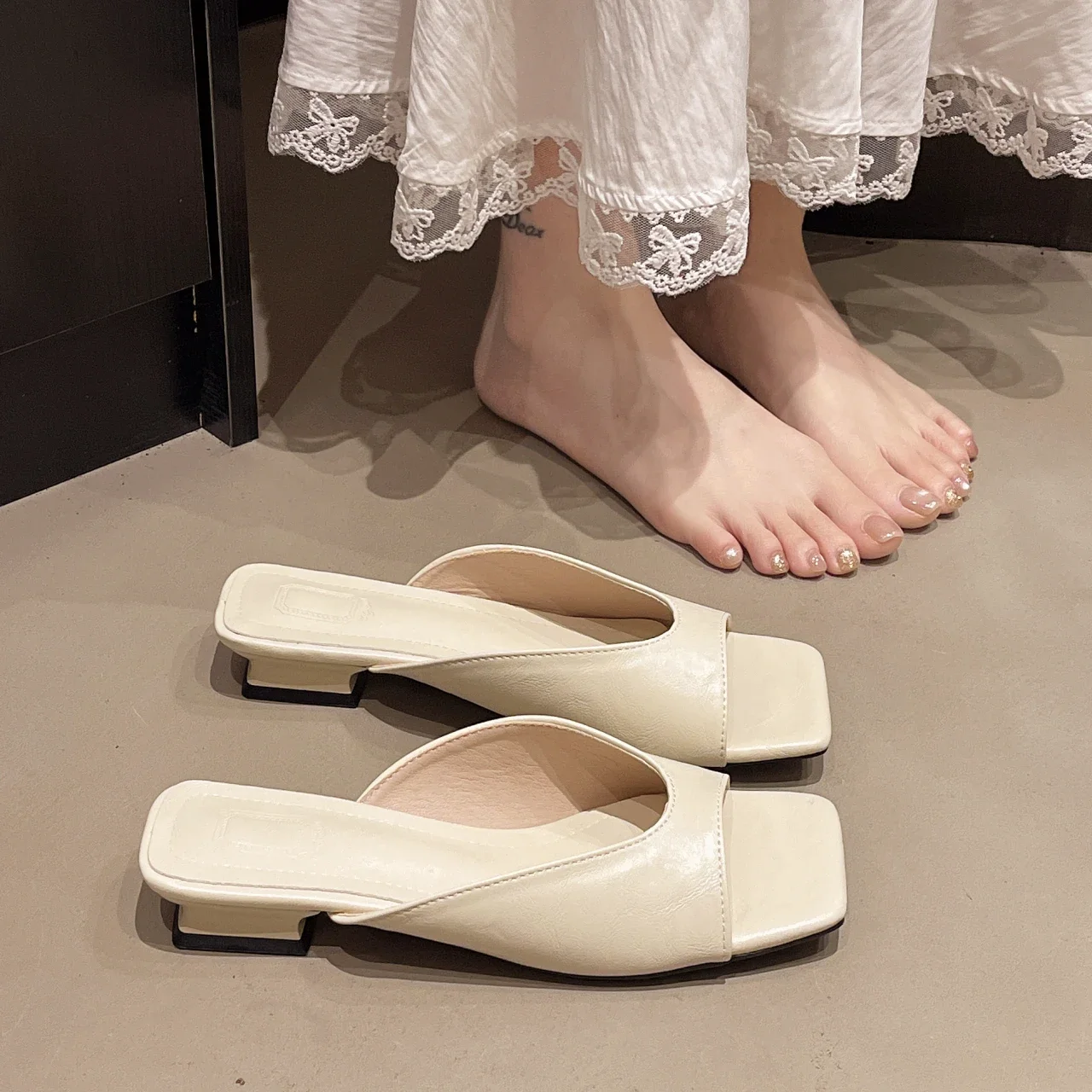 

New Fashion Summer Women Slipper Square Toe Ladies Mules Sexy High Heels Slippers Female Designer Woman Shoes Claquette Femme