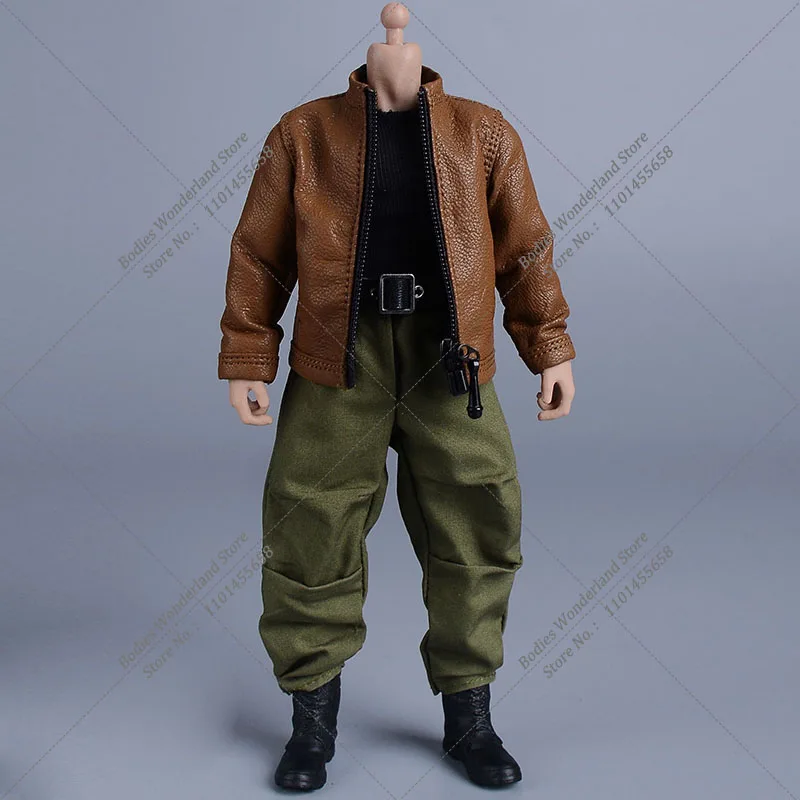 Giacca in pelle nera/marrone da uomo in scala 1/12 e pantaloni Cargo multicolori modello per modello Romankey Mezco Action Figure da 6''