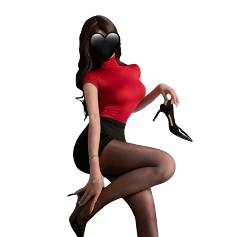 مثير OL الوظيفي سكرتيرة تأثيري موحدة عالية الياقة قصيرة الأكمام كبيرة سوداء سليم صالح التفاف الورك تنورة المرأة مجموعة الربيع الصيف #5