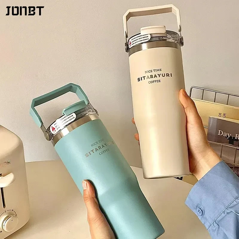 

30oz Large Capacity Women's Vacuum Insulated Water Bottle Hot & Cold Double Drinks Straw Coffee Cup Portable Travel Mug Thermos