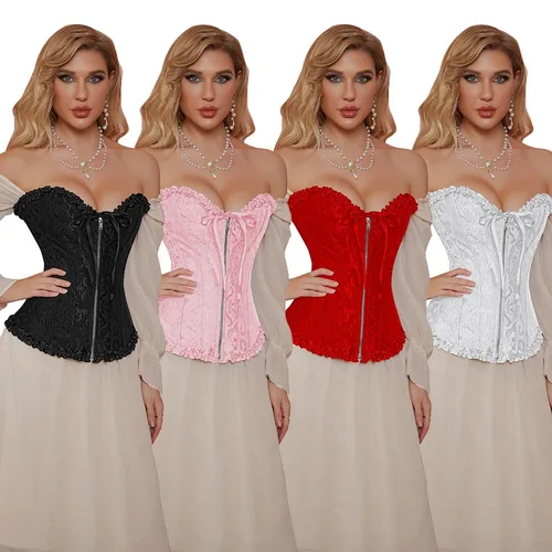 Corsé victoriano de Jacquard con cremallera superior, corpiño gótico, lencería por encima del busto, encaje Medieval, disfraz de Halloween Vintage Sexy para mujer