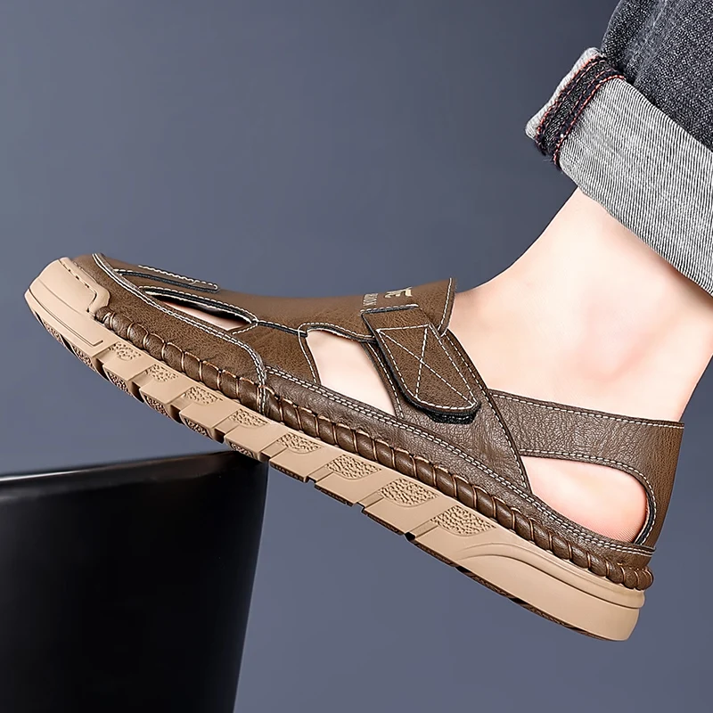 Luxury Business Casual Shoes Outdoor Leather Men Sandal Men Summer Hollow Out Non-slip Shoes Soft Sole Comfortable Men Sandalias