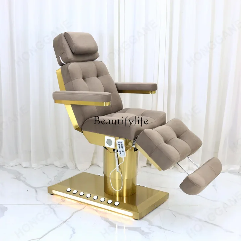 02Electric beauty bed light luxury stainless steel massage lifting flannel retractable electric bed