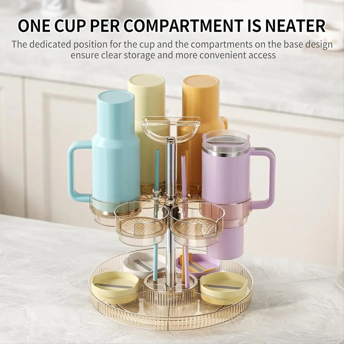 

A08I Rotating Water Bottle Organizer for Stanley Cup 20/30/40oz, Tumbler Holder Organizer for Kitchen Cabinets Tea Color