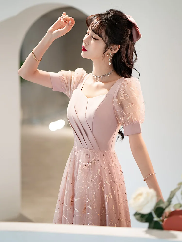 6 Styles Bridesmaid Dress Embroidery Tulle Slim Wedding Party Gown Ankle-Length A-Line Sweetheart Collar Birthday Party Dresses