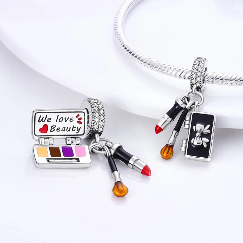 Silver Plated High Heels Lipstick Perfume Charms Pendants Fit Original Pandora Bracelet Necklace DIY Beads For Women Jewelry