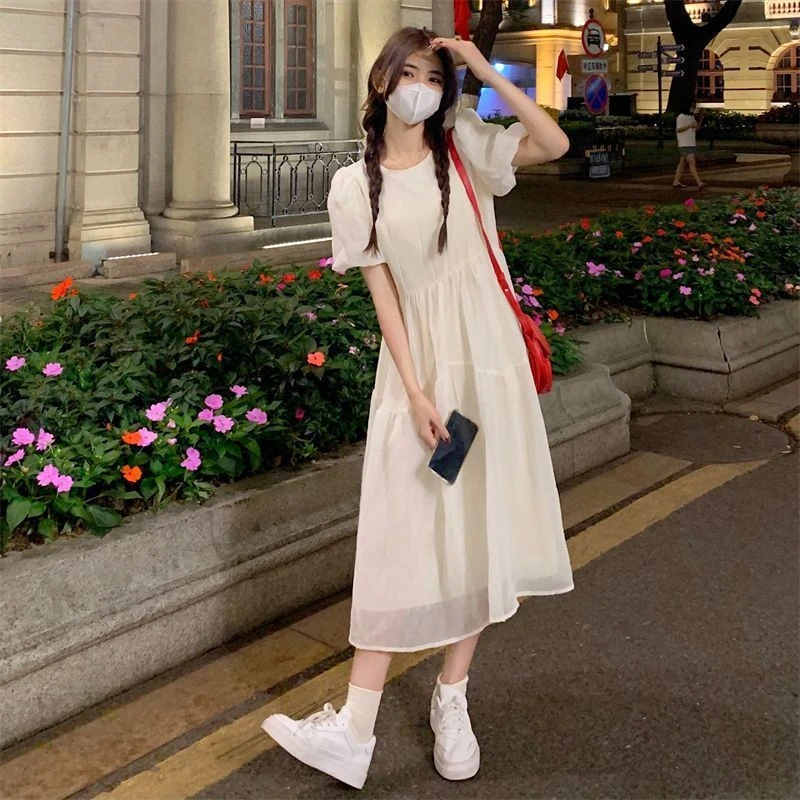 Summer Maternity Dresses Korean Pleated Midi Length Short Sleeved Skirt Pregnancy Woman Pre Production And Post production Dress