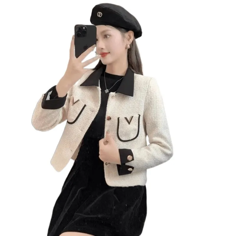 Ele Double Letter Design ket Coat Women's Faion Autumn New Arrival Lightweight Luxury Feel Sli Waist-Cinching Po...