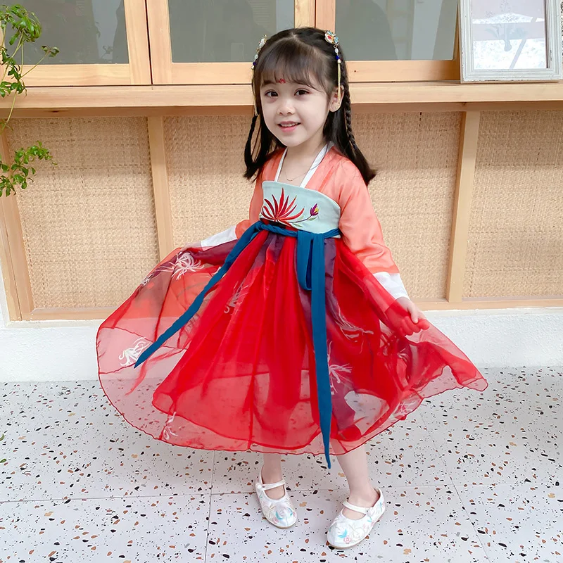 Mädchen Neue Chinesischen Stil Alte Stickerei Retro Hanfu Fee Süße Reizende Prinzessin Rock Party Abend Leistung Kleid Vestido