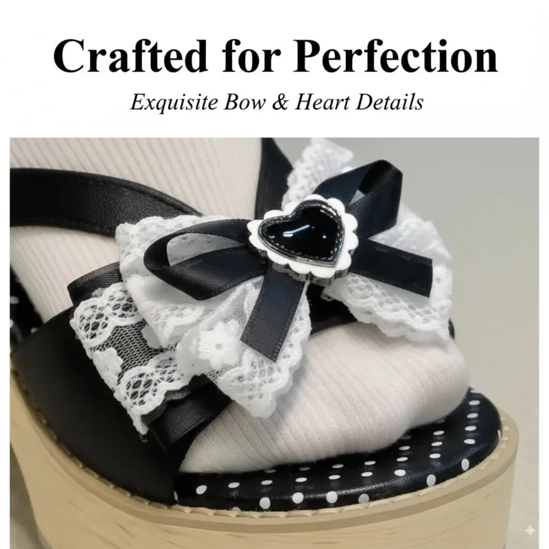 

Cosplay Cake Shoes Women Showa Bow Love Shoes JK Little Hoshino Akari Wood Grain Thick Sole Japan Thick Heel Clogs Shoes Slipper