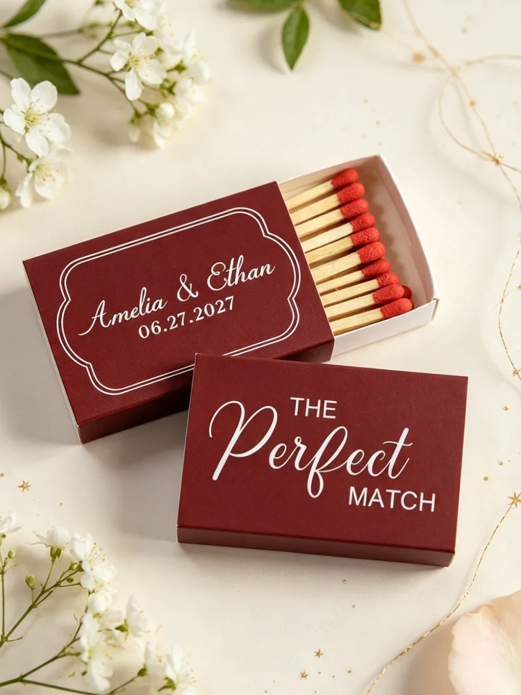 Event Party Box - Kişiye Özel Romantik Kırmızı Düğün Kibrit