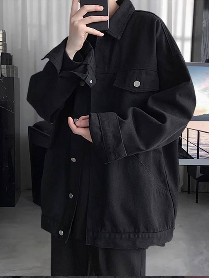 

Мужская джинсовая куртка в американском ретро-стиле, весна-осень, уличный хип-хоп стиль, рабочая одежда, оверсайз, молодежная модная однотонная куртка с длинными рукавами