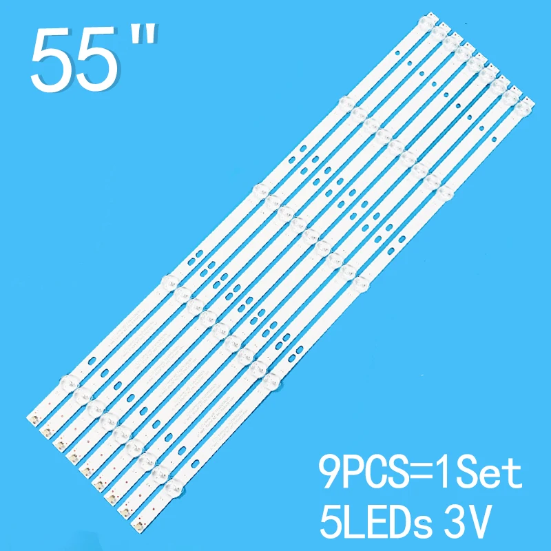 9pcs Led Tv Backlights Strip For RCA 55inch PLED5544U HV550QUB-F5A RCA RNSMU5545 K55DLY8US HRS_SQY55D3_5X9_2W_MCPCB 12mm_V1