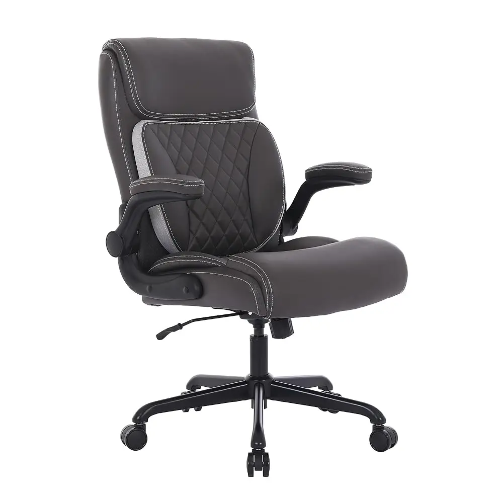 

Executive Office Chair, Ergonomic Pu Leather Computer Desk Chair With Lumbar Support, Flip-Up Armrests And Adjustable Height,