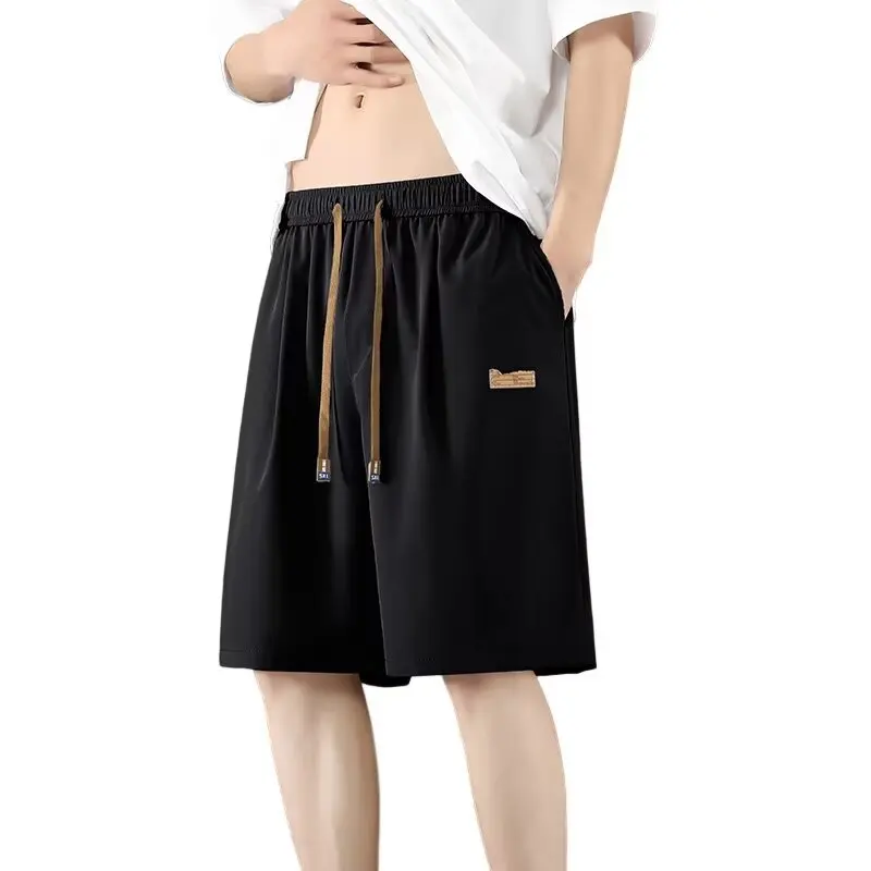 Men's Summer Shorts Sports Shorts Casual Pants Sportswear Menswear Quick-drying Thin Running Ice Silk Summer Lanyard Solid