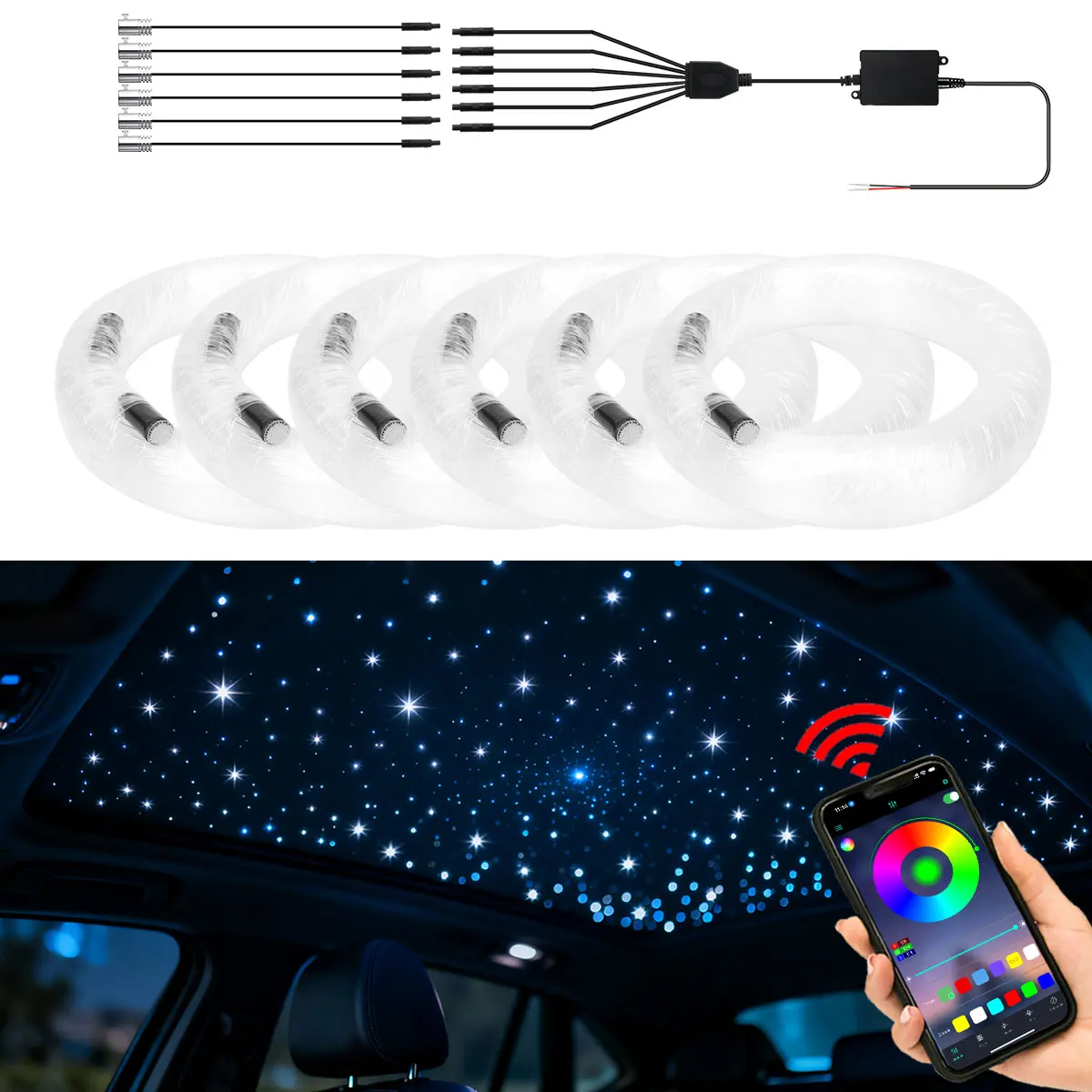 4/5/6in1 Fiber Optic Light Starry Sky Lamp Car Interior Star Ceiling Light RGB APP Control Mixed Fiber Strands Home Decoration